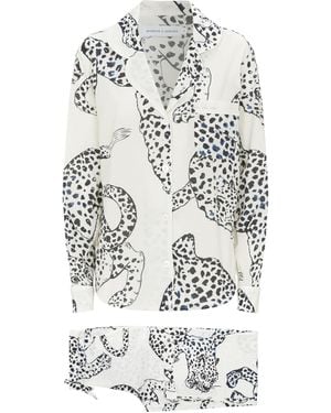 Desmond & Dempsey Jaguar Print Long Pyjama Set - White