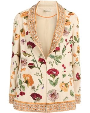 Alice + Olivia Linen Embellished Ivan Blazer - Natural