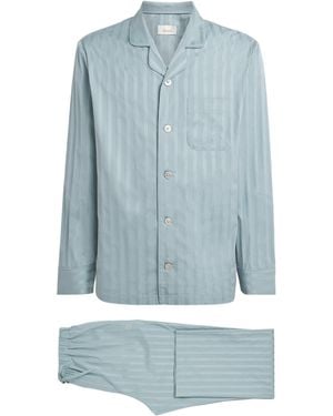 Harrods Cotton Sateen Stripe Pyjama Set - Blue