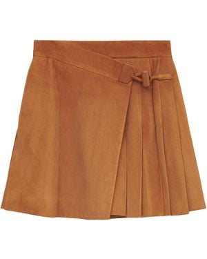 Loewe Suede Pleated Mini Skirt - Brown