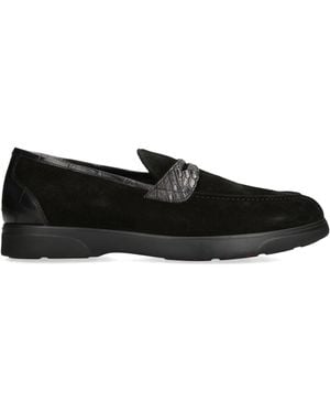 Kiton Suede Crocodile Leather-Detail Penny Loafers - Black