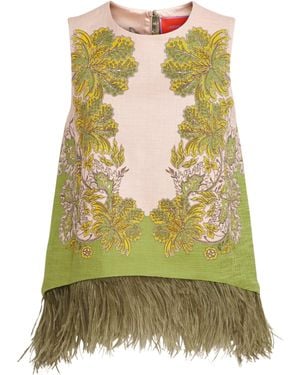 La DoubleJ Feather-Trim Scala Top - Green