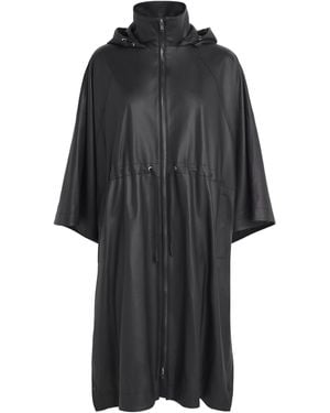 Yves Salomon Lambskin Waterproof Hooded Cape Coat - Black