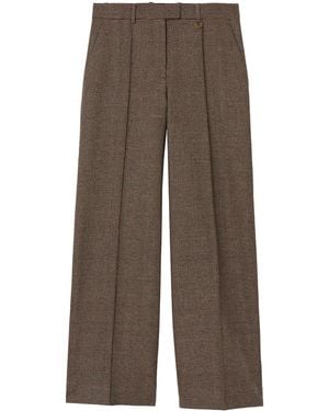 Burberry Wool-Linen-Blend Check Pants - Brown