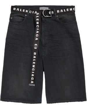 Balenciaga Belted Oversized Denim Shorts - Blue