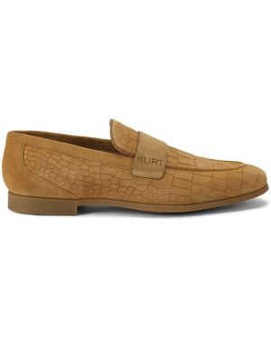 Kurt Geiger Croc-Embossed Suede Aldgate Flex Loafers - Brown