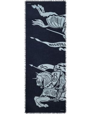 Burberry Wool Wide Ekd Scarf - Blue