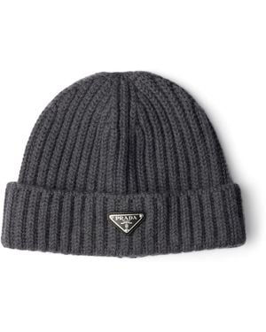 Prada Wool Logo Beanie - Grey