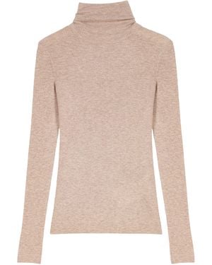 Maje Wool-Silk Rollneck Sweater - Natural
