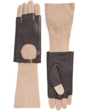 Sandro Wool-Blend Leather-Trim Gloves - Natural