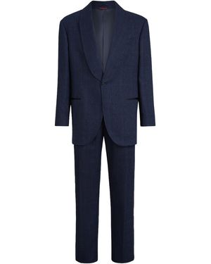 Brunello Cucinelli Cotton-Linen Prince Of Wales Check Tuxedo - Blue