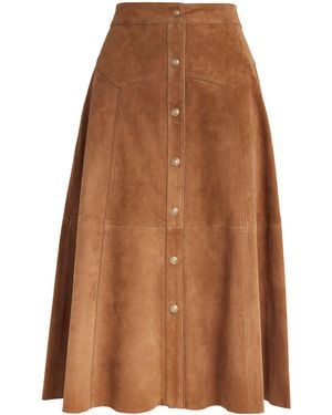 Alice + Olivia Suede Calica Midi Skirt - Brown