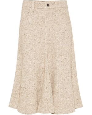 Brunello Cucinelli Flecked Virgin Wool-Silk-Blend Midi Skirt - Natural