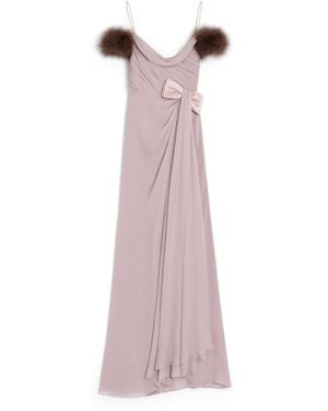 Valentino Silk Feather-Trim Gown - Purple