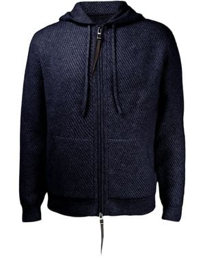 Alan Scott Cashmere Feather-Rib Hoodie - Blue