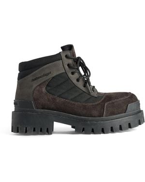 Balenciaga Leather-Cotton Combat Strike Ankle Boots - Black