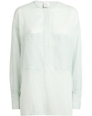 Eleventy Cotton-Silk Stripe Shirt - White