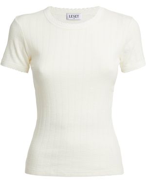 Leset Rib-Knit Pointelle T-Shirt - White
