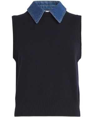 Sandro Wool-Blend Denim Collar Sweater - Blue