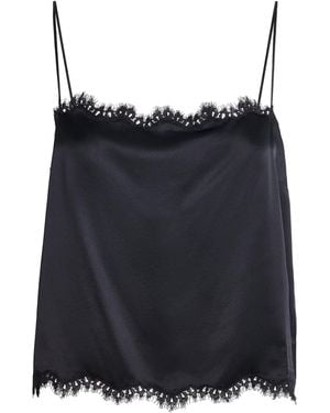 Doen Silk Lace-Trim Loure Top - Black