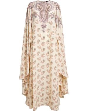 Etro Silk Paisley Cape Maxi Dress - Natural