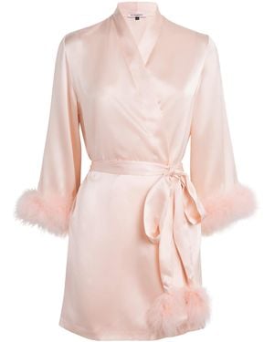 Gilda & Pearl Silk Feather-Trim Taylor Robe - Pink