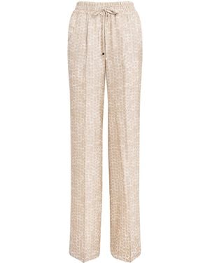 Kiton Silk Printed Pleated Drawstring Trousers - Natural