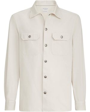 Brunello Cucinelli Cotton Gabardine Pocket Shirt - White
