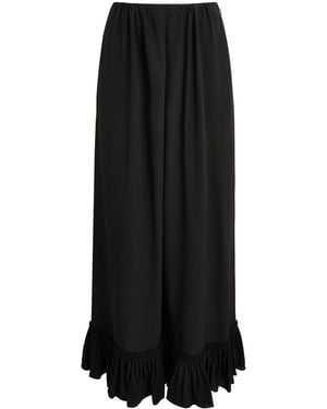 Chloé Silk Cropped Ruffle-Trim Trousers - Black