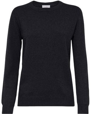 Brunello Cucinelli Cashmere Monili-Trim Jumper - Blue