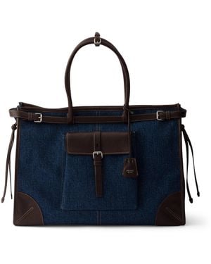Prada Denim And Leather Bonnie Tote Bag - Blue