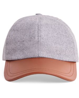 Eleventy Wool-Silk-Cashmere-Leather Baseball Cap - Grey