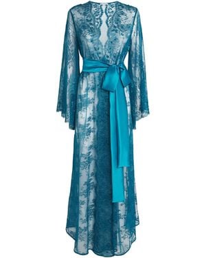Rosamosario Silk Embellished Long Robe - Blue