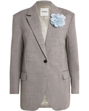 Sandro Wool-Blend Floral-Brooch Blazer - Gray