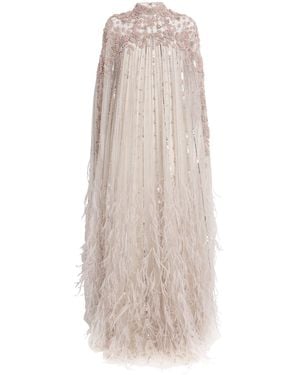 Pamella Roland Tulle Embroidered Kaftan Gown - Natural