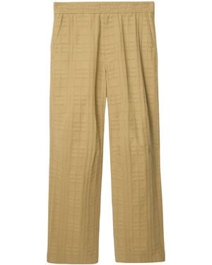 Burberry Cotton Check Trousers - Natural