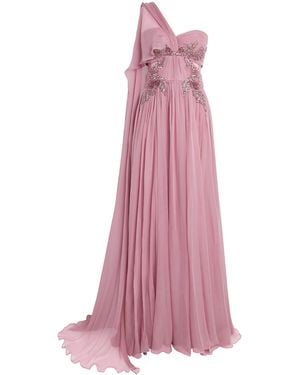 Zuhair Murad Silk Draped Embellished Gown - Pink