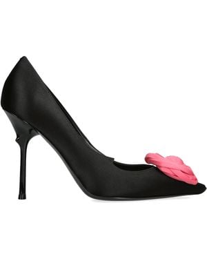 Roger Vivier Satin Rose Heeled Pumps 100 - Black
