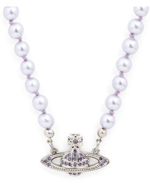 Vivienne Westwood Faux Pearl Mini Bas Relief Necklace - Metallic