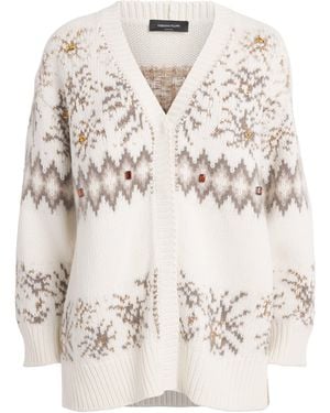 Fabiana Filippi Wool-Silk-Cashmere Fair Isle Cardigan - White