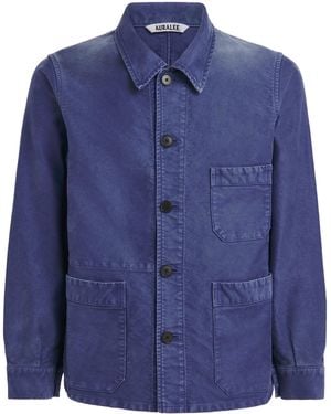 AURALEE Garment-Dyed Organic Cotton Overshirt - Blue