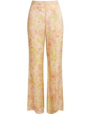 Sandro Satin Floral Wide-Leg Trousers - Natural
