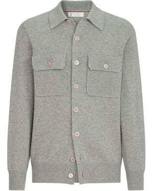 Brunello Cucinelli Cashmere Knitted Over Shirt Cardigan - Gray