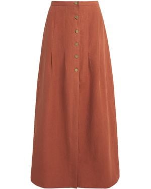 LeKasha Linen Coin-Detail Maxi Skirt - Orange