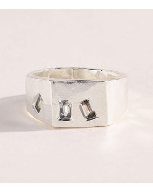 The Ouze Sterling And Aquamarine Tri Signet Ring - Natural