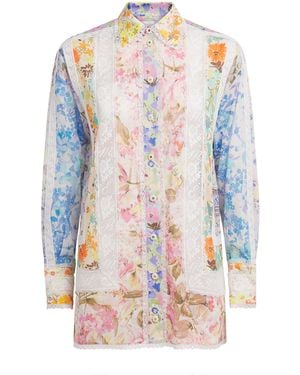 Zimmermann Cotton-Lace Floral Solstice Shirt - Blue