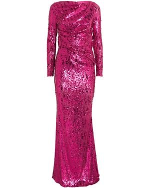 Talbot Runhof Draped Sequinned Gown - Pink