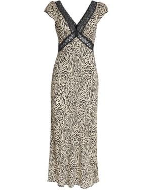 RIXO London Animal Print Iggy Midi Dress - White