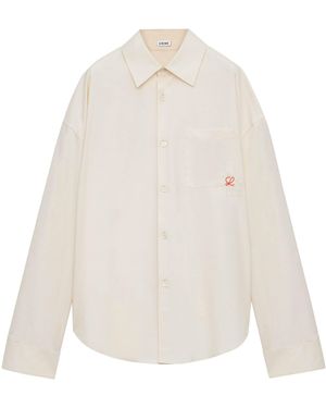 Loewe Cotton Shirt With An Embroidered Anagram Logo - Natural