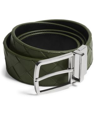 Bottega Veneta Leather Intrecciato Reversible Belt - Green